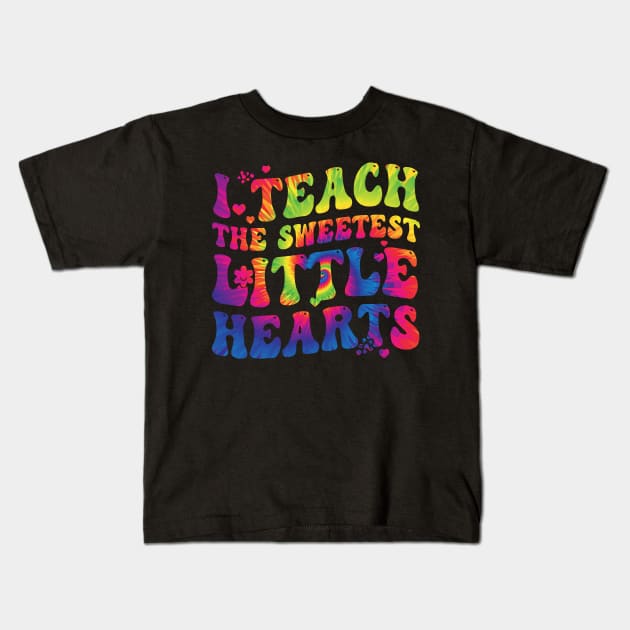 I Teach The Sweetest Hearts Groovy Tie Dye Valentines Day Kids T-Shirt by MARBBELT